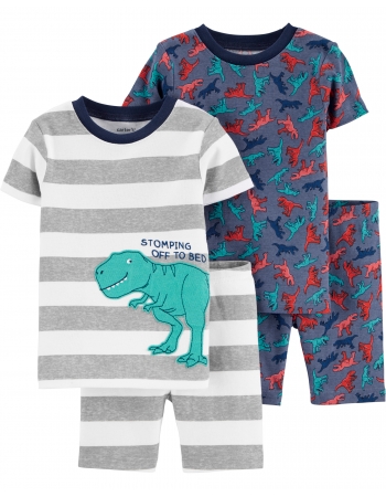 Пижама (2 футболки, 2 шорты) Carter's 12 мес (72 78 см), синий, серый динозавры (46263)