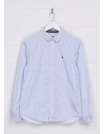 Рубашка H&M 158см, бело голубой полоска (31865)