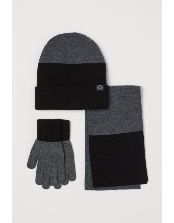 Комплект (шапка, шарф, перчатки) H&M 158 170см, черно серый (44051)