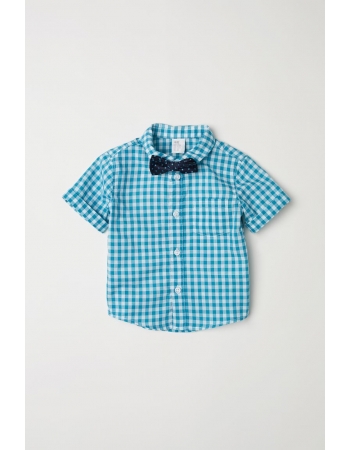 Рубашка с бабочкой H&M 68см, бирюзовый клетка (38772)