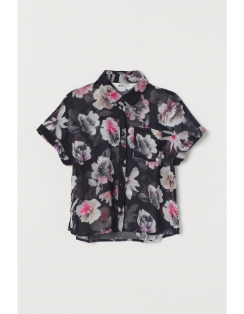 Блуза H&M 134см, черный цветы (64873)