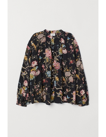 Блуза H&M 34, черный цветы (39540)