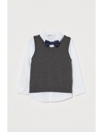 Комплект (сорочка, жилет, метелик) H&M 122см, сіро білий (53932)