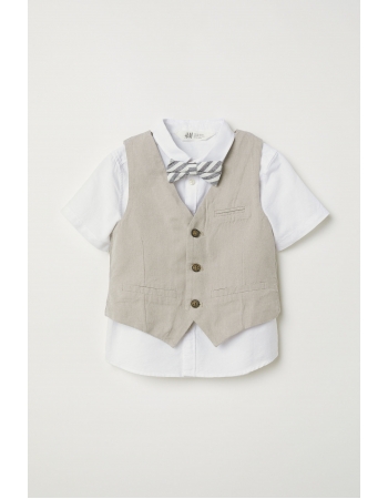 Комплект (рубашка, жилет, бабочка) H&M 110см, белый, бежевый (37188)