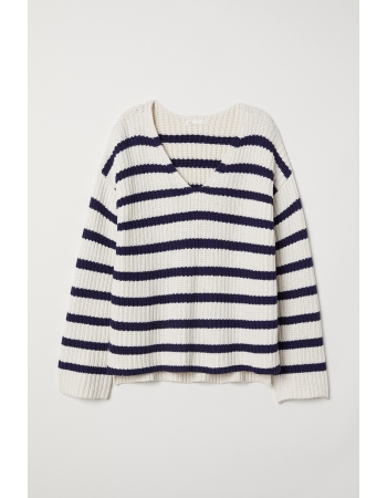 Пуловер H&M M, бело синий полоска (43515)