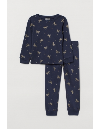 Пижама (лонгслив, брюки) H&M 92см, темно синий единороги (61933)