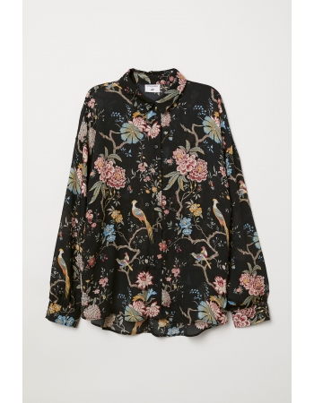 Блуза H&M 36, черный цветы (37602)