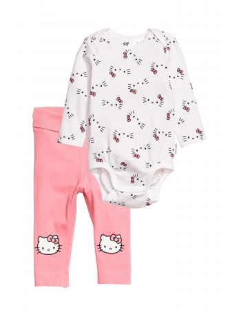 Комплект (боді, штани) H&M 50см, білий, рожевий (42476)