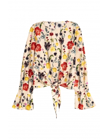 Блуза H&M 32, бежеві квіточки (62950)
