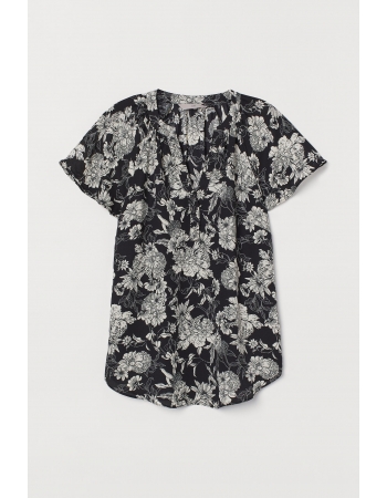 Блуза H&M 34, черный белые цветы (48543)