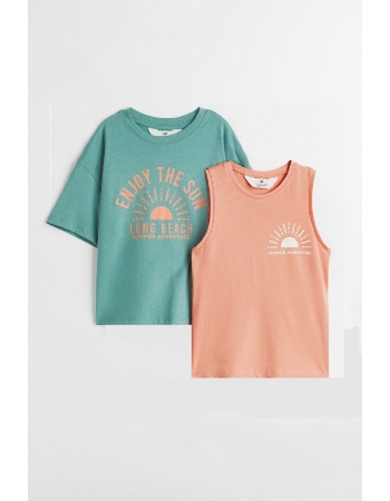 Комплект (майка, футболка) H&M 116см, оранжевый, серо зеленый (70669)
