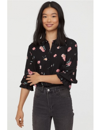 Блуза H&M 36, черный цветы (38436)
