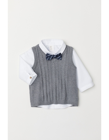 Комплект (рубашка, жилет, бабочка) H&M 98см, белый, серый (31299)