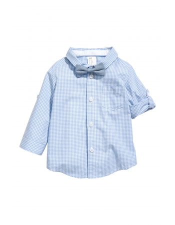 Рубашка с бабочкой H&M 68см, голубой клетка (32552)