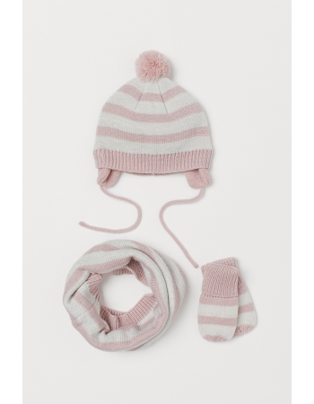 Комплект (шапка, хомут, рукавички) H&M 86 92см, біло рожевий смужка (44600)